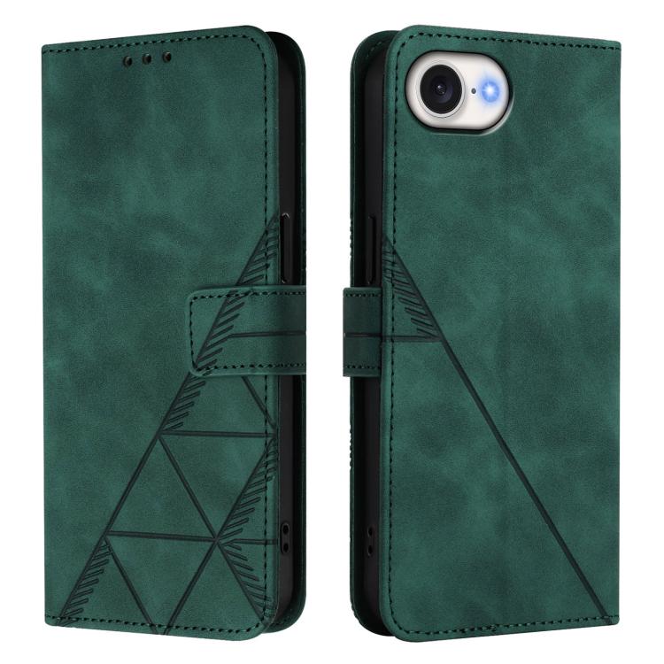 For iPhone 16e Crossbody 3D Embossed Flip Leather Phone Case(Dark Green)