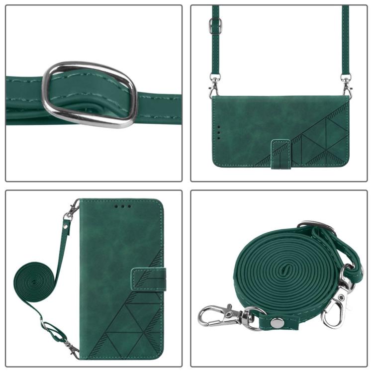 For iPhone 16e Crossbody 3D Embossed Flip Leather Phone Case(Dark Green)