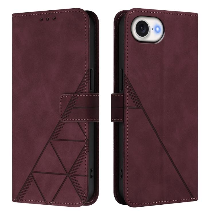 For iPhone 16e Crossbody 3D Embossed Flip Leather Phone Case(Wine Red)