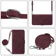 For iPhone 16e Crossbody 3D Embossed Flip Leather Phone Case(Wine Red)