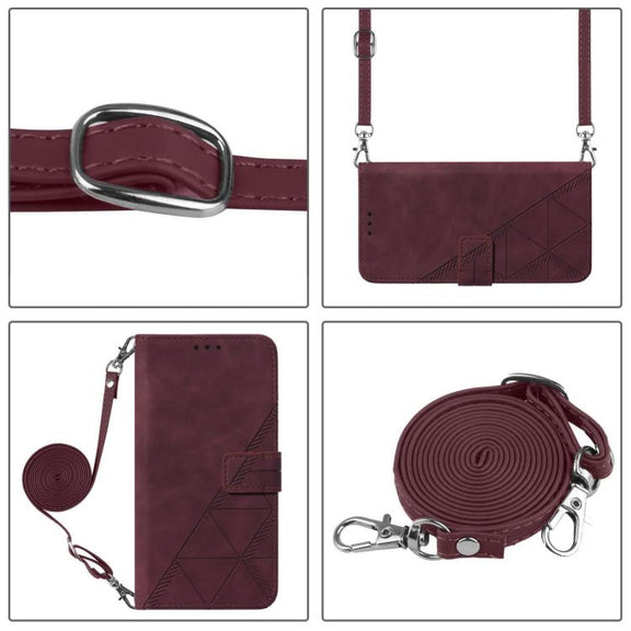 For iPhone 16e Crossbody 3D Embossed Flip Leather Phone Case(Wine Red)
