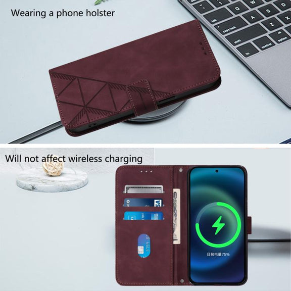 For iPhone 16e Crossbody 3D Embossed Flip Leather Phone Case(Wine Red)