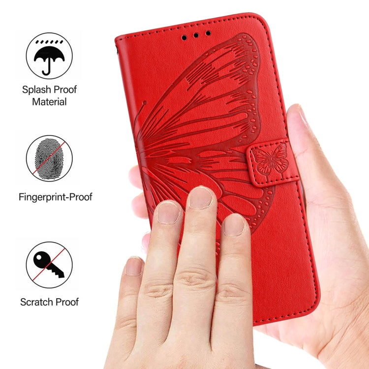 For iPhone 16 Pro Max Embossed Butterfly Leather Phone Case(Red)