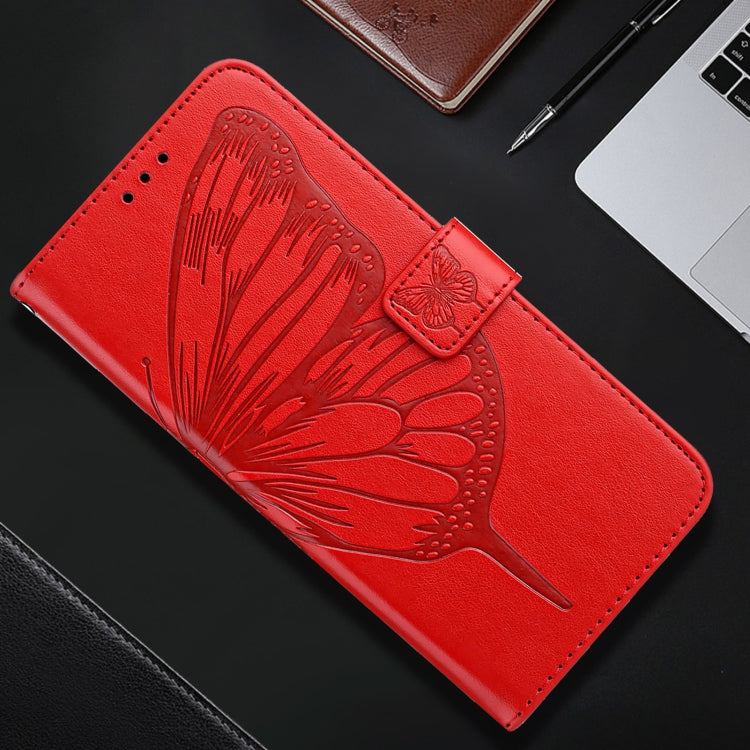 For iPhone 16 Pro Max Embossed Butterfly Leather Phone Case(Red)
