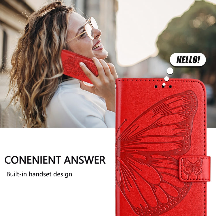 For iPhone 16 Pro Max Embossed Butterfly Leather Phone Case(Red)
