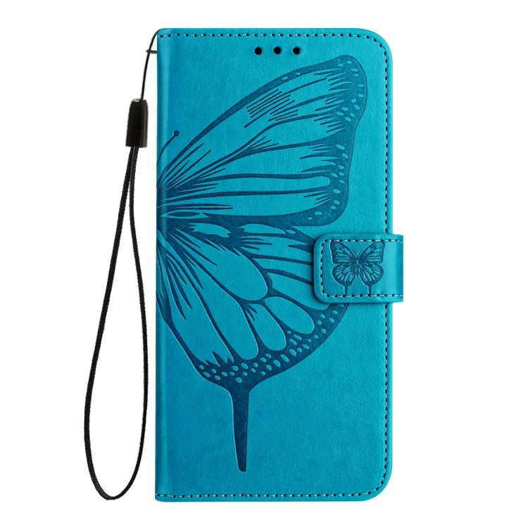 For iPhone 16 Pro Max Embossed Butterfly Leather Phone Case(Blue)