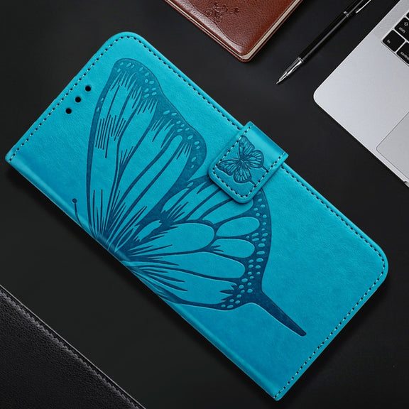 For iPhone 16 Pro Max Embossed Butterfly Leather Phone Case(Blue)