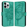 For iPhone 16 Pro Max Embossed Butterfly Leather Phone Case(Green) - iPhone 16 Pro Max Cases by PMC TechLife | Online Shopping South Africa | PMC TechLife | Buy Now Pay Later Mobicred