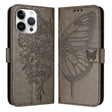 For iPhone 16 Pro Max Embossed Butterfly Leather Phone Case(Grey) - iPhone 16 Pro Max Cases by PMC TechLife | Online Shopping South Africa | PMC TechLife | Buy Now Pay Later Mobicred