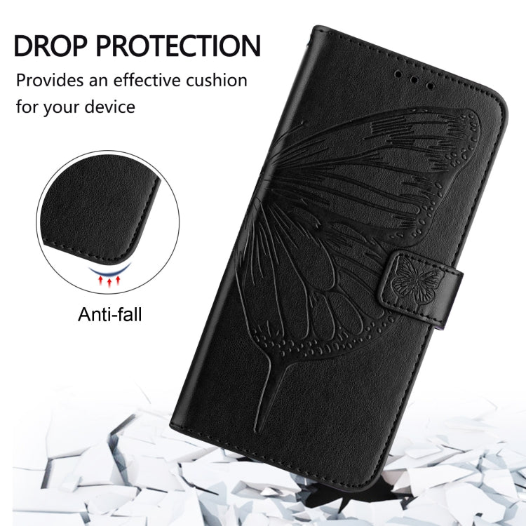 For iPhone 16 Pro Embossed Butterfly Leather Phone Case(Black)