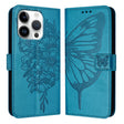 For iPhone 16 Pro Embossed Butterfly Leather Phone Case(Blue) - iPhone 16 Pro Cases by PMC TechLife | Online Shopping South Africa | PMC TechLife | Buy Now Pay Later Mobicred