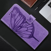 For iPhone 16 Pro Embossed Butterfly Leather Phone Case(Light Purple)