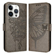 For iPhone 16 Pro Embossed Butterfly Leather Phone Case(Grey) - iPhone 16 Pro Cases by PMC TechLife | Online Shopping South Africa | PMC TechLife | Buy Now Pay Later Mobicred