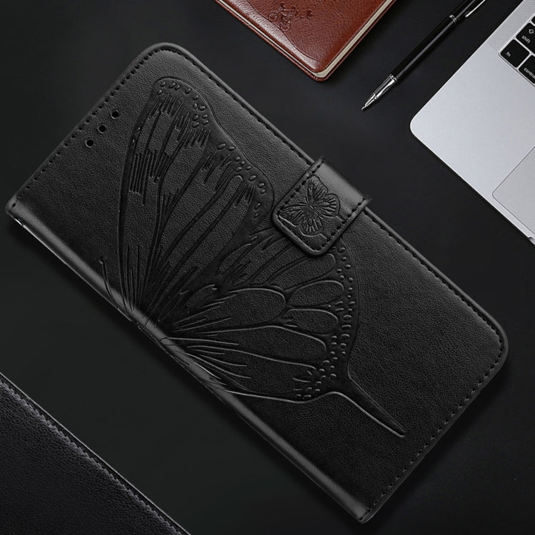 For iPhone 16 Plus Embossed Butterfly Leather Phone Case(Black)