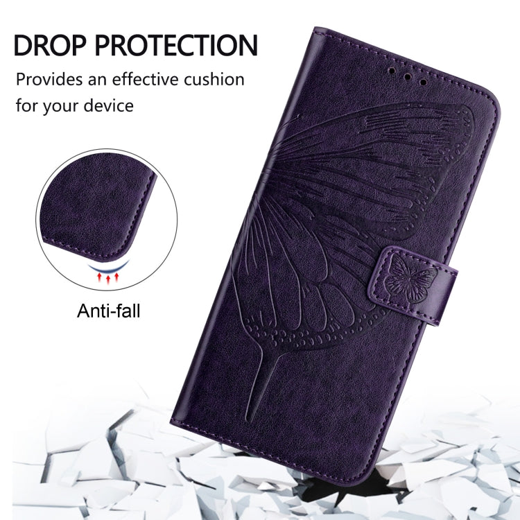 For iPhone 16 Plus Embossed Butterfly Leather Phone Case(Dark Purple)