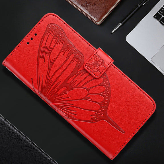 For iPhone 16 Plus Embossed Butterfly Leather Phone Case(Red)