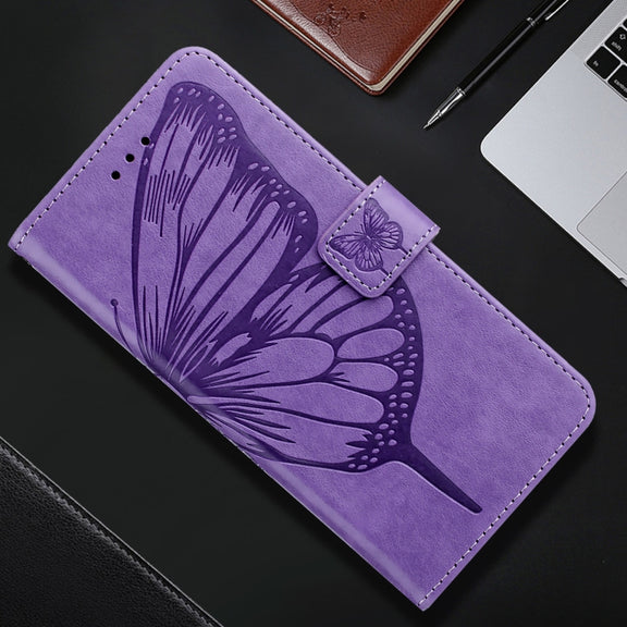 For iPhone 16 Plus Embossed Butterfly Leather Phone Case(Light Purple)