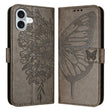 For iPhone 16 Plus Embossed Butterfly Leather Phone Case(Grey) - iPhone 16 Plus Cases by PMC TechLife | Online Shopping South Africa | PMC TechLife | Buy Now Pay Later Mobicred