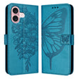 For iPhone 16 Embossed Butterfly Leather Phone Case(Blue) - iPhone 16 Cases by PMC TechLife | Online Shopping South Africa | PMC TechLife | Buy Now Pay Later Mobicred