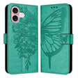 For iPhone 16 Embossed Butterfly Leather Phone Case(Green) - iPhone 16 Cases by PMC TechLife | Online Shopping South Africa | PMC TechLife | Buy Now Pay Later Mobicred