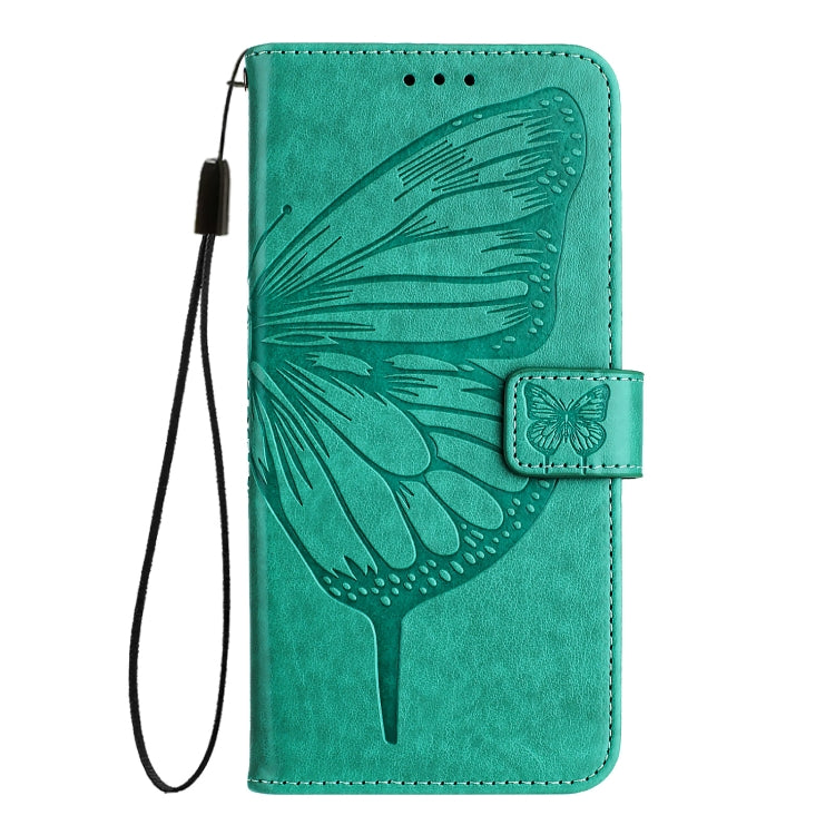 For iPhone 16 Embossed Butterfly Leather Phone Case(Green)