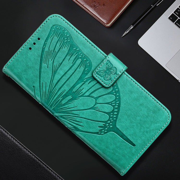 For iPhone 16 Embossed Butterfly Leather Phone Case(Green)