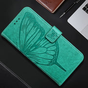 For iPhone 16 Embossed Butterfly Leather Phone Case(Green)