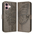 For iPhone 16 Embossed Butterfly Leather Phone Case(Grey) - iPhone 16 Cases by PMC TechLife | Online Shopping South Africa | PMC TechLife | Buy Now Pay Later Mobicred