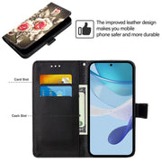 For iPhone 16e Colored Drawing Pattern Plain Weave Leather Phone Case(Roses On Black)