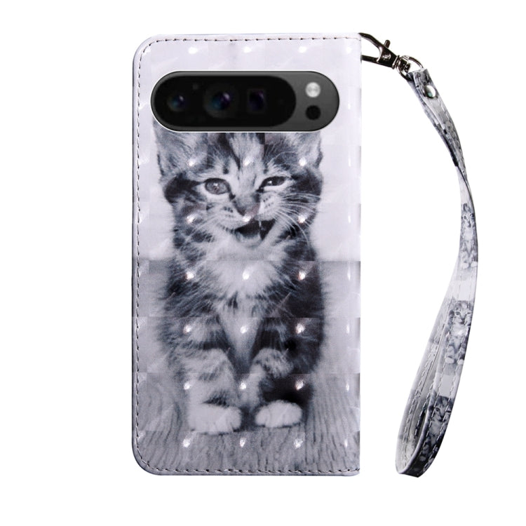 For Google Pixel 9 3D Painted Pattern Leather Phone Case(Smile Cat)
