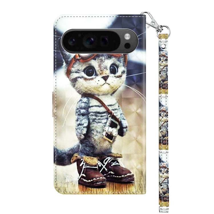 For Google Pixel 9 Pro 3D Painted Pattern Leather Phone Case(Naughty Cat)