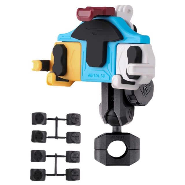 MOTOSLG Crab Motorcycle Phone Clamp Bracket O-Type Rear Mirror Mount with Anti-theft Lock(Yellow Blue White)