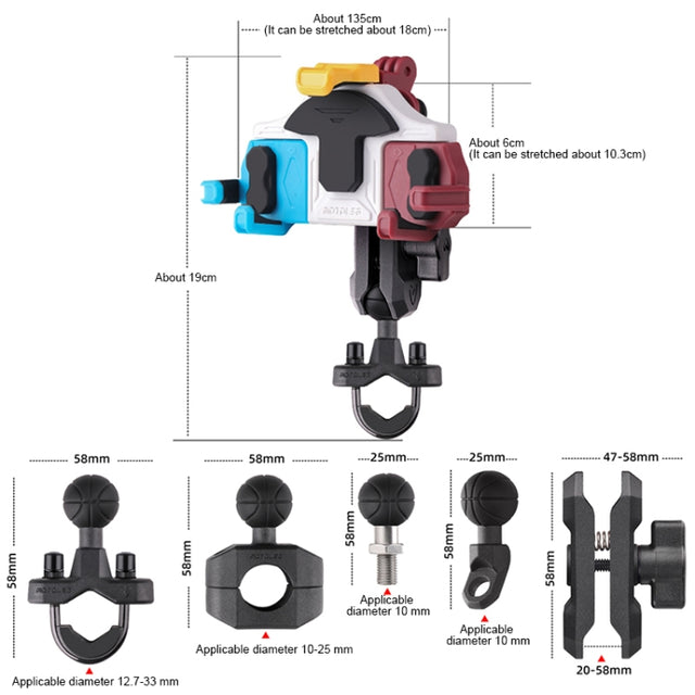MOTOSLG Crab Motorcycle Phone Clamp Bracket M10 Ballhead Mount(Black)