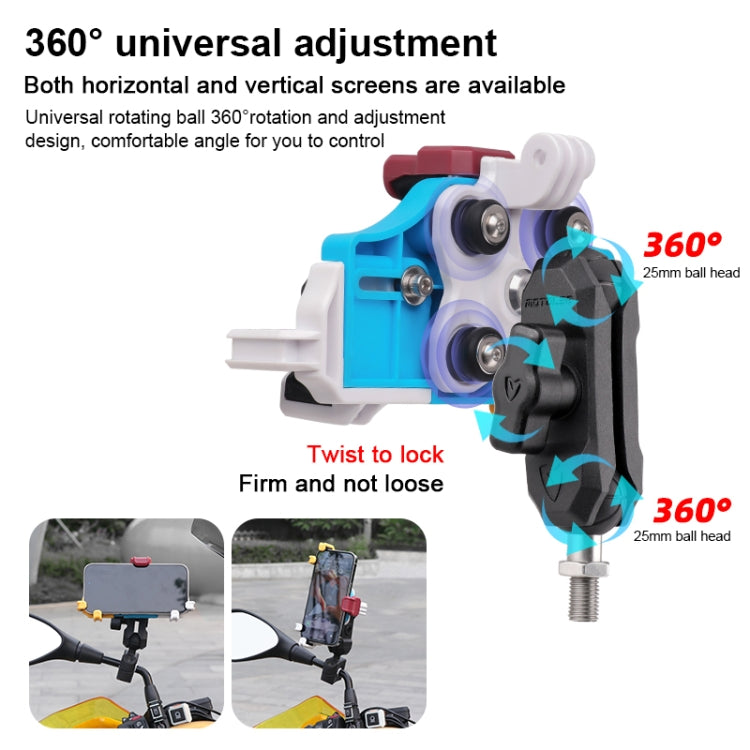 MOTOSLG Crab Motorcycle Phone Clamp Bracket O-Type Rear Mirror Mount(Blue White Red)