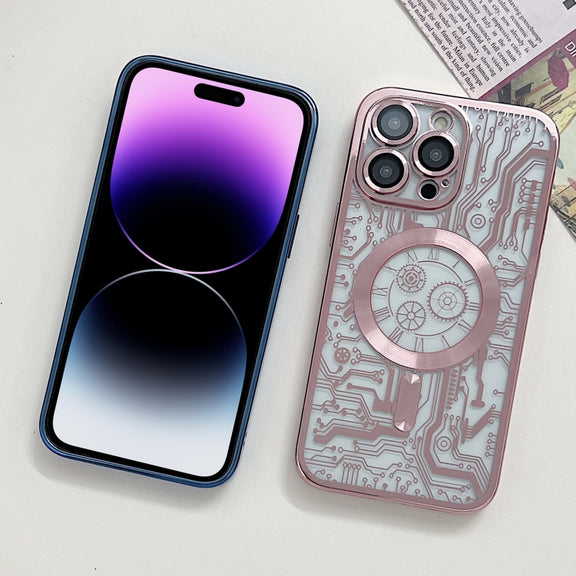 For iPhone 11 Pro Electroplated Circuit Board Pattern MagSafe Phone Case(Purple)