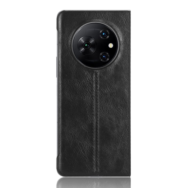 For Tecno Phantom V Fold Cow Pattern Sewing Back Cover Phone Case(Black)