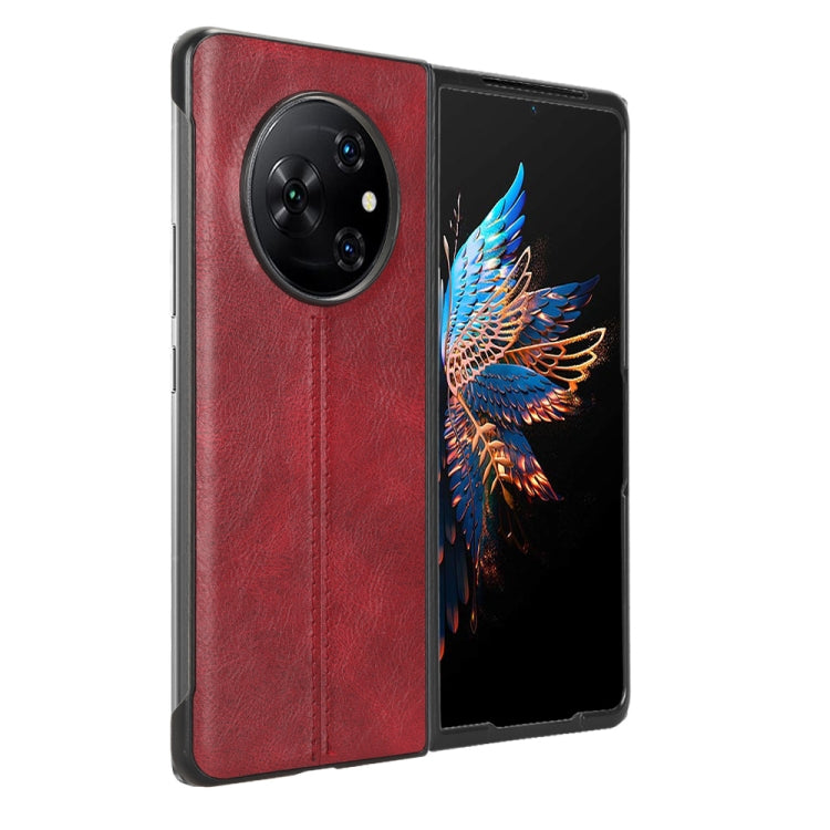 For Tecno Phantom V Fold Cow Pattern Sewing Back Cover Phone Case(Red)