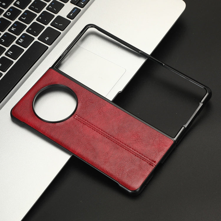 For Tecno Phantom V Fold Cow Pattern Sewing Back Cover Phone Case(Red)