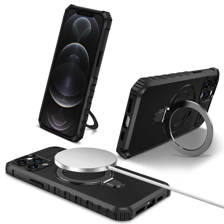 For iPhone 12 Pro Max MagSafe Magnetic Holder Phone Case(Black)