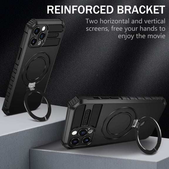For iPhone 12 Pro Max MagSafe Magnetic Holder Phone Case(Black)