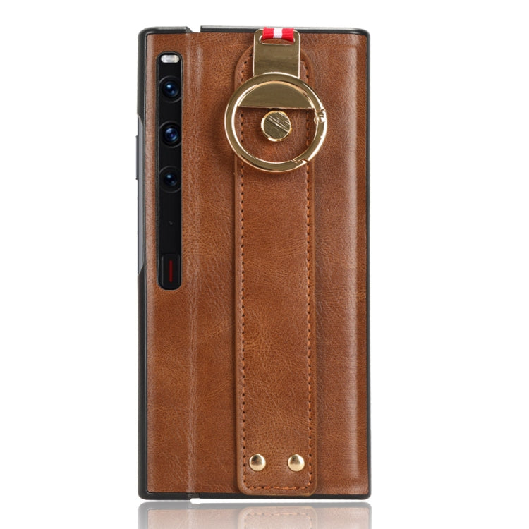 For Huawei Mate Xs 2 Wristband Leather Back Phone Case(Brown)