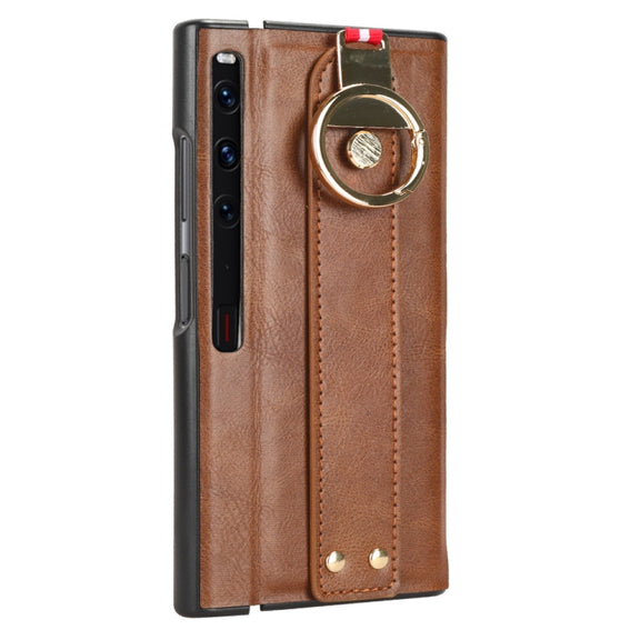 For Huawei Mate Xs 2 Wristband Leather Back Phone Case(Brown)