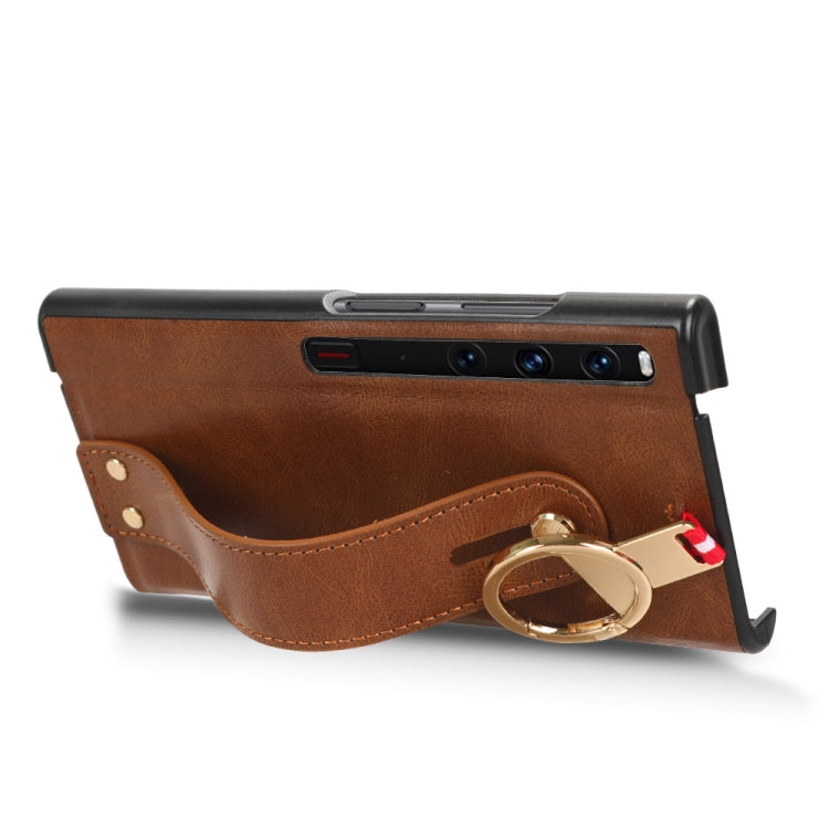 For Huawei Mate Xs 2 Wristband Leather Back Phone Case(Brown)
