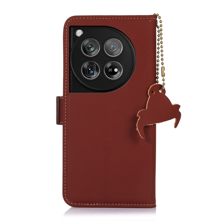 For OnePlus 12 Genuine Leather Magnetic RFID Leather Phone Case(Coffee)