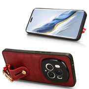 For Honor Magic6 Pro Wristband Leather Back Phone Case(Red)