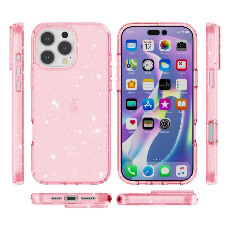 For iPhone 16 Pro Shockproof Terminator Glitter Powder Phone Case(Pink)