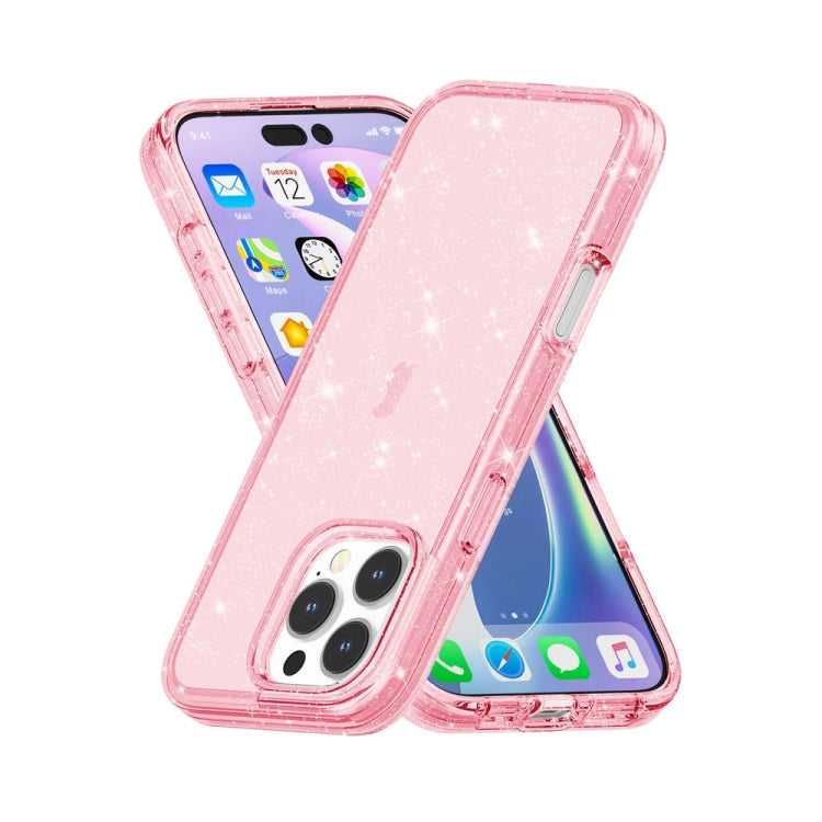 For iPhone 16 Pro Shockproof Terminator Glitter Powder Phone Case(Pink)