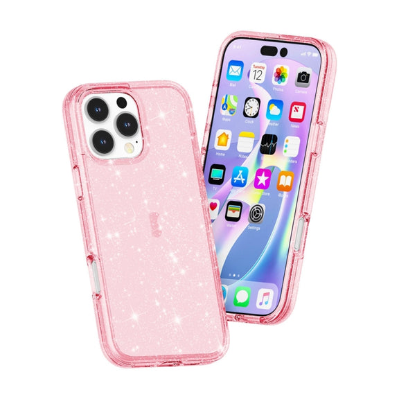 For iPhone 16 Pro Shockproof Terminator Glitter Powder Phone Case(Pink)