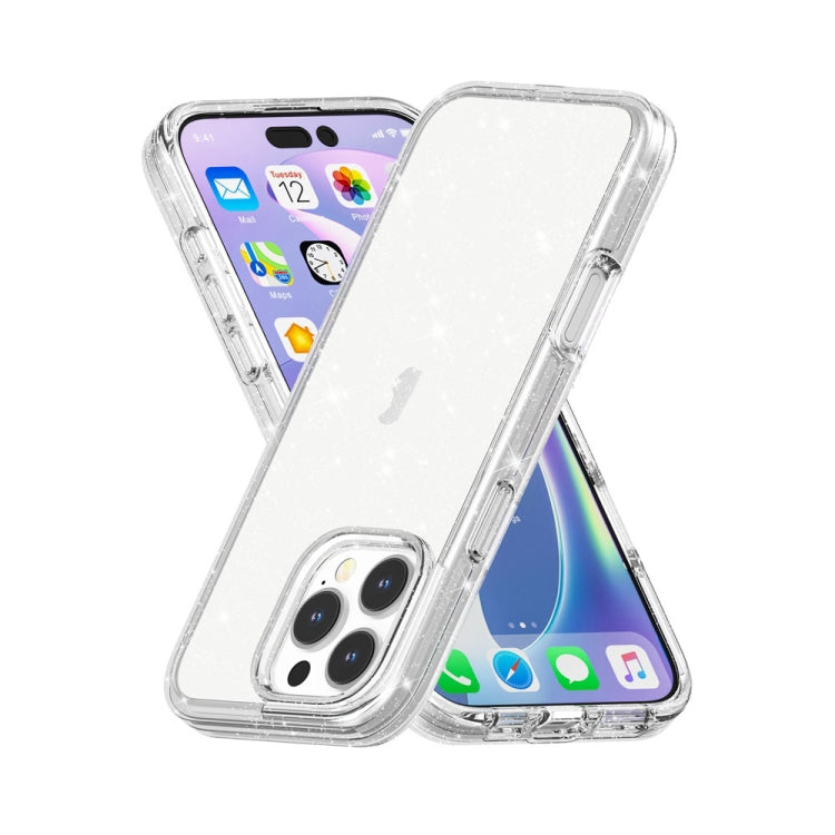 For iPhone 16 Pro Shockproof Terminator Glitter Powder Phone Case(White)