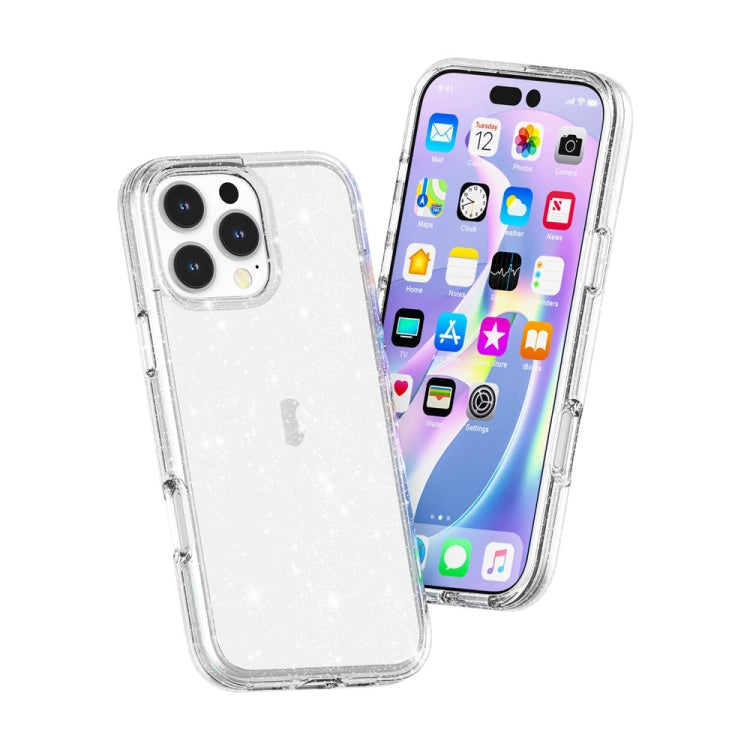 For iPhone 16 Pro Shockproof Terminator Glitter Powder Phone Case(White)